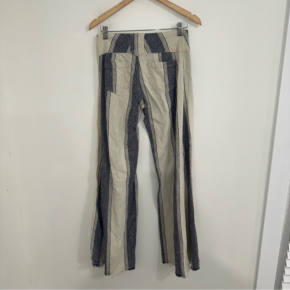 Free People Vintage Retro Stripe linen Wide Leg Jeans sz 2 #W3 - Picture 3 of 5